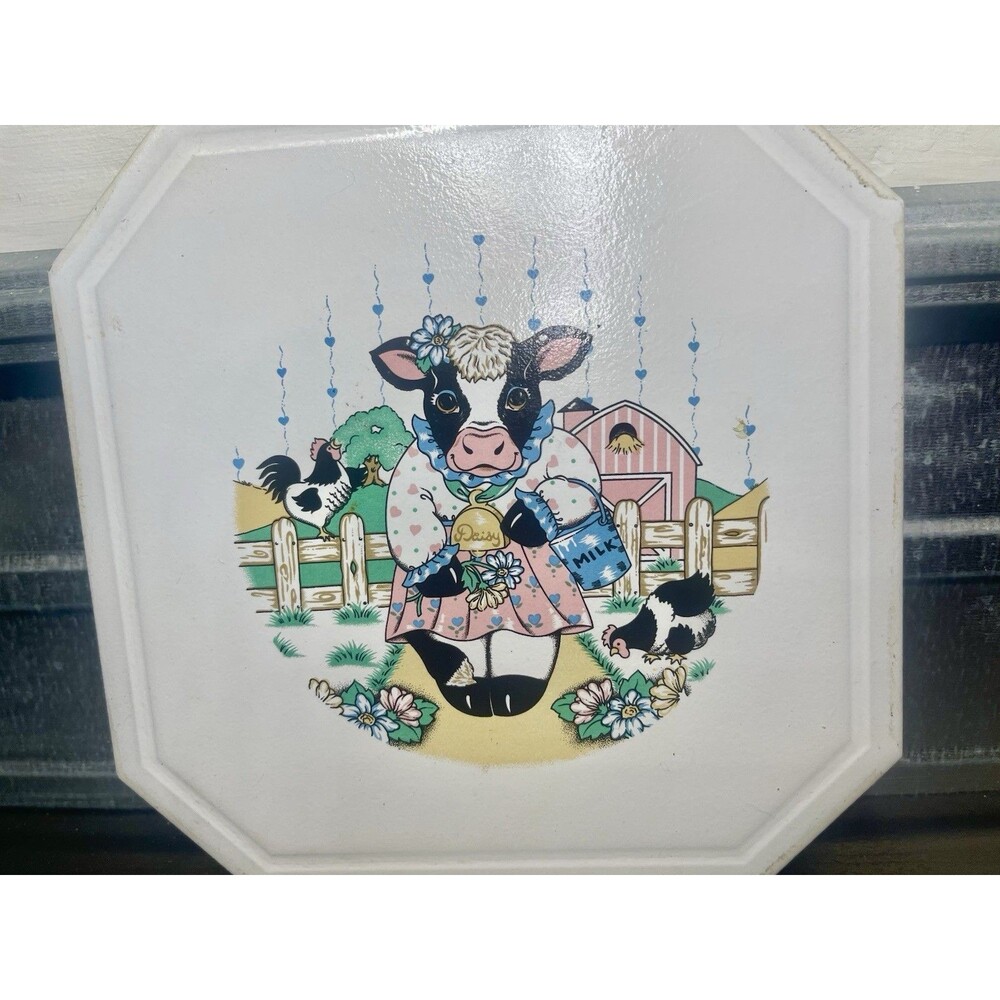 Vintage Ceramic Cow Trivet Pot Stand Farmhouse Kitchen Hot Plate Daisy Farm - Picture 4 of 8